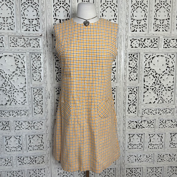 Vintage 60's 70's Orange Mod Preppy Tweed Sleeveless Shift Style Dress Sz Medium - Picture 1 of 9
